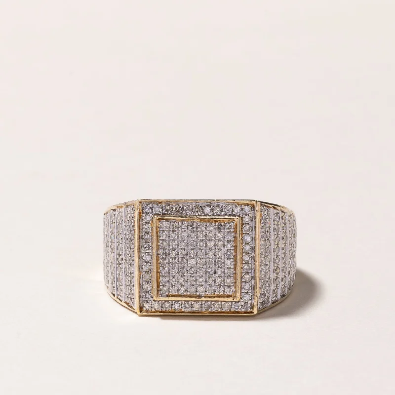 10k Yellow Gold Cluster Diamond Signet Ring | 1.53ctw | SZ 8.75