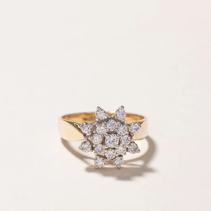 14k Yellow Gold Cluster Diamond Ring | 0.89ctw | SZ 7