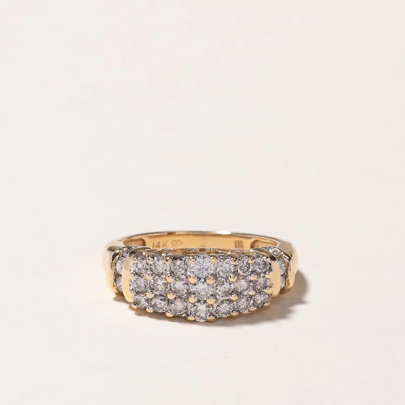 14k Yellow Gold Triple Row Diamond Ring | 0.92ctw | SZ 6