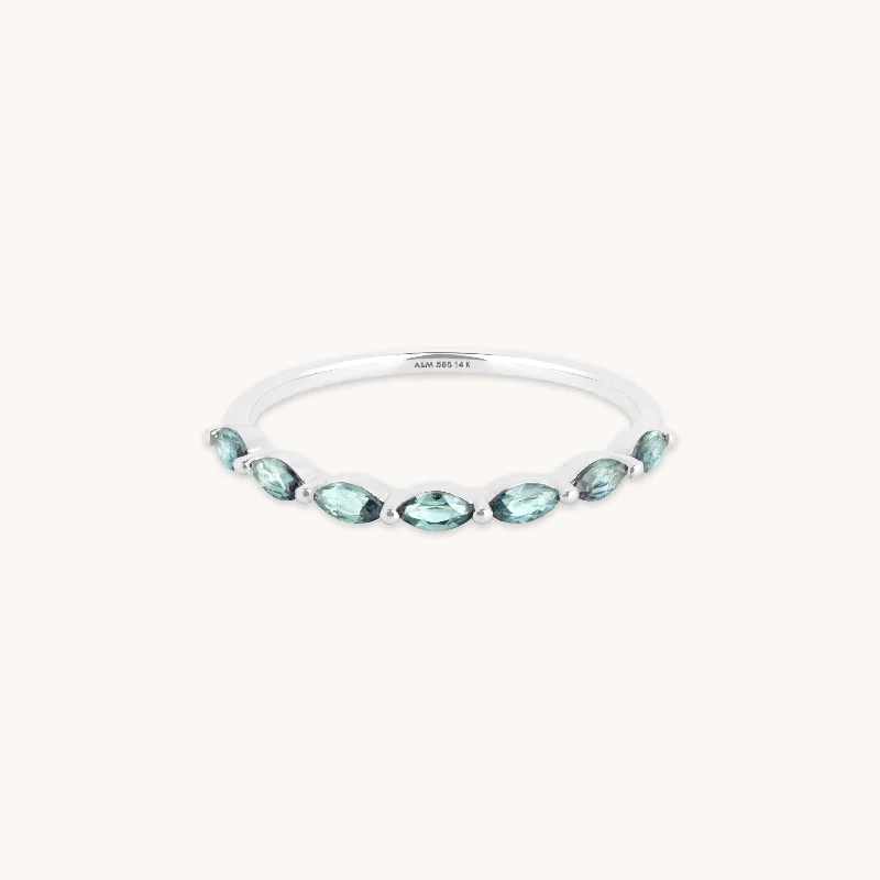 Alexandrite Marquise Band Ring in Solid White Gold