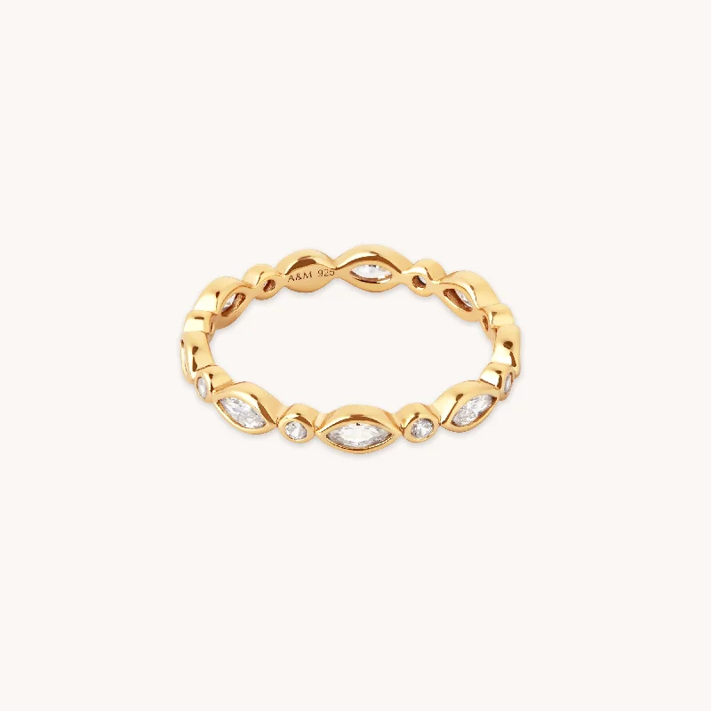 Navette Crystal Band Ring in Gold