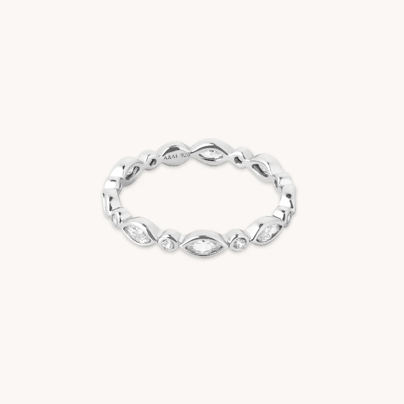 Navette Crystal Band Ring in Silver