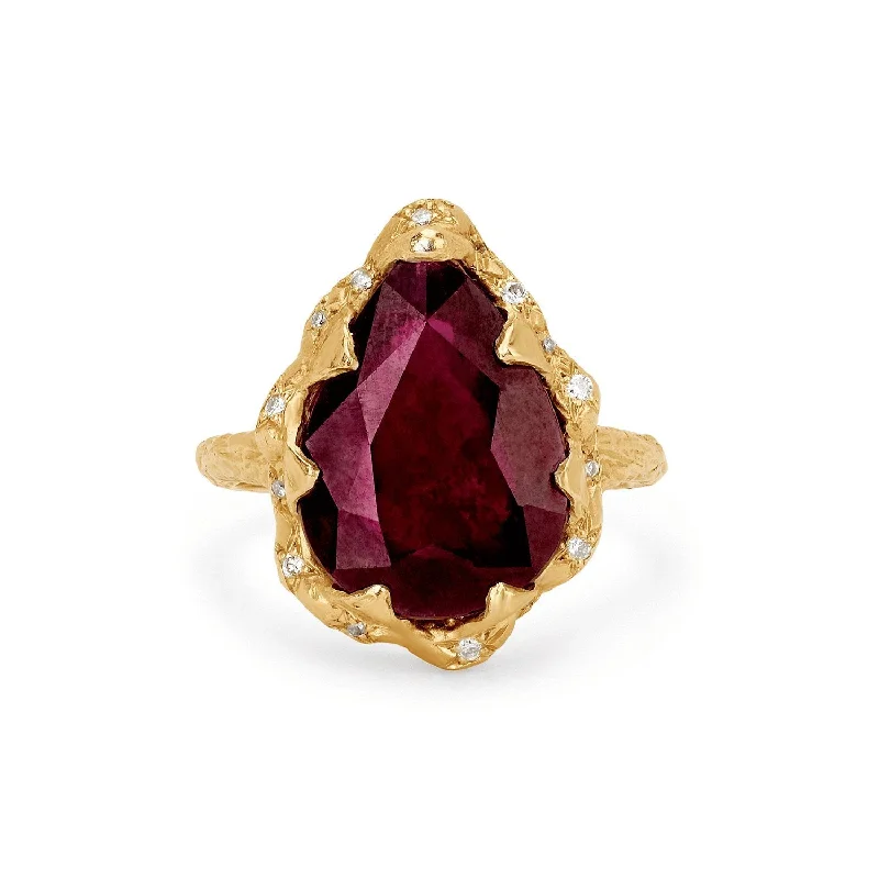 Queen Water Drop Natural Ruby Ring with Sprinkled Diamonds