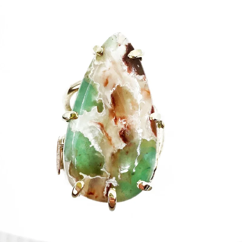 Rose Gold and Silver Chrysoprase Leaf Ring