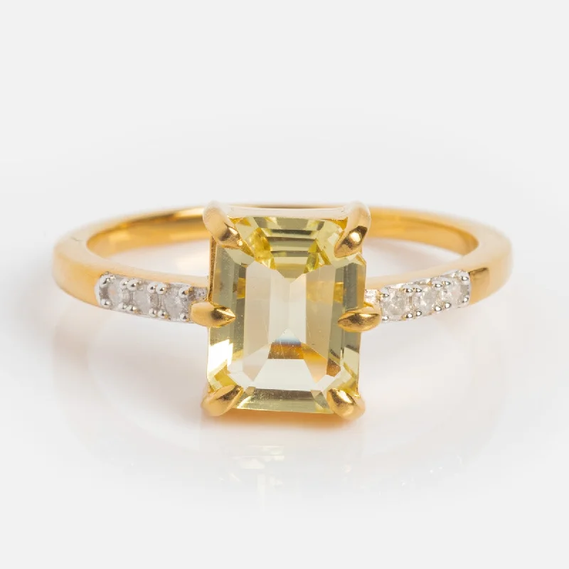 Savannah Lemon Quartz and Diamond Cocktail Ring