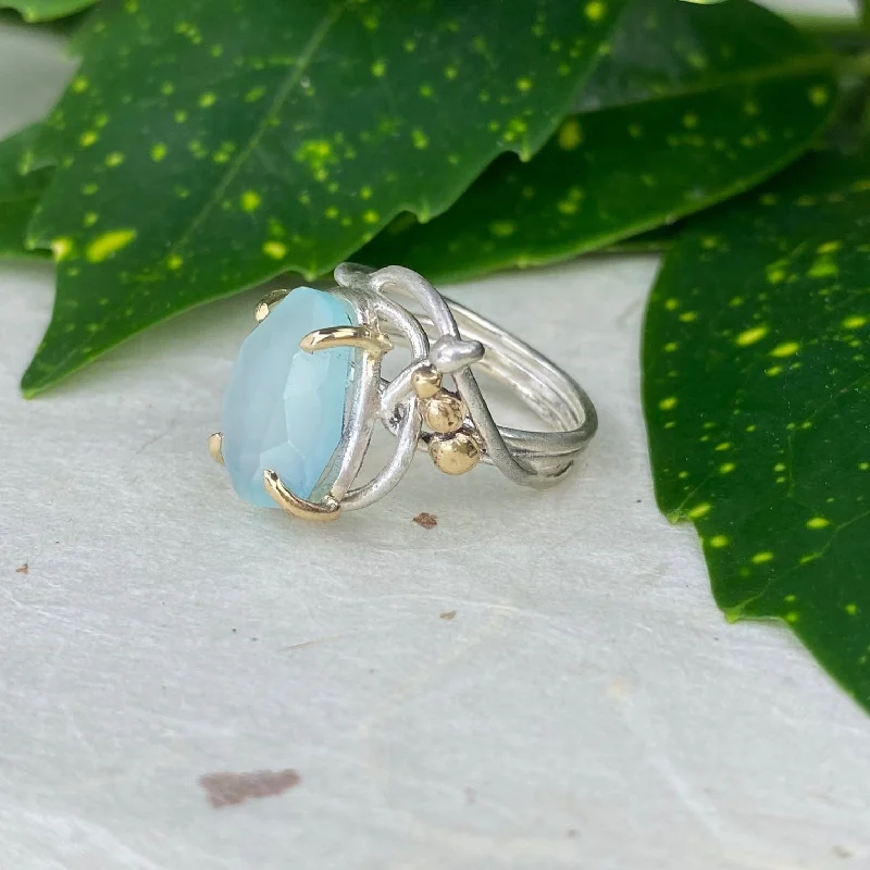 Silver and Gold Chrysoprase Wrap Ring