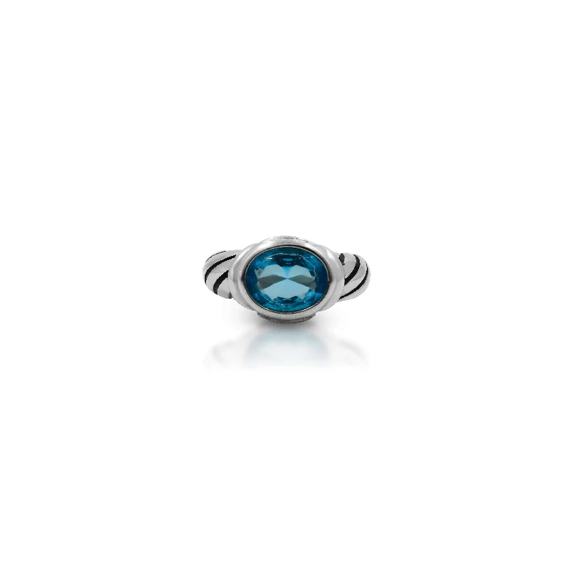 Silver Oval Light Blue Gem Stone Ring for Boys