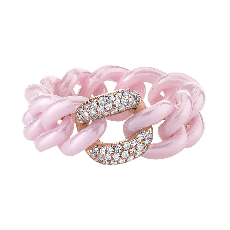 SINGLE PAVE PINK CERAMIC MEDIUM LINK RING