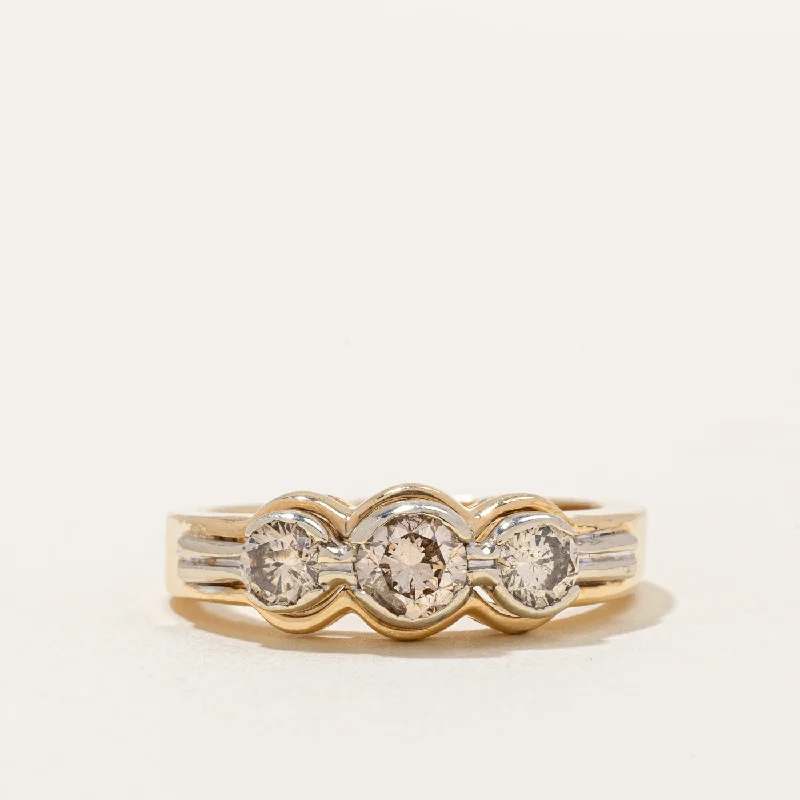 Two Tone Gold Three Stone Diamond Ring | 0.85ctw | SZ 8.5 |