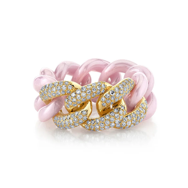 TRIPLE PAVE PINK CERAMIC ESSENTIAL LINK RING