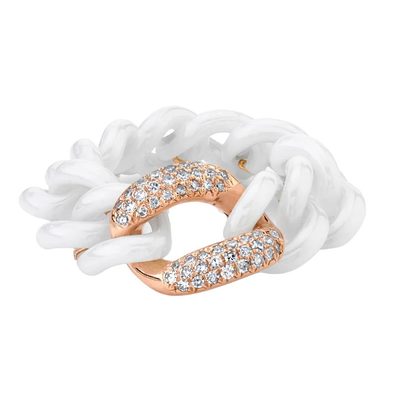 WHITE DIAMOND & WHITE CERAMIC PAVE MEDIUM LINK RING