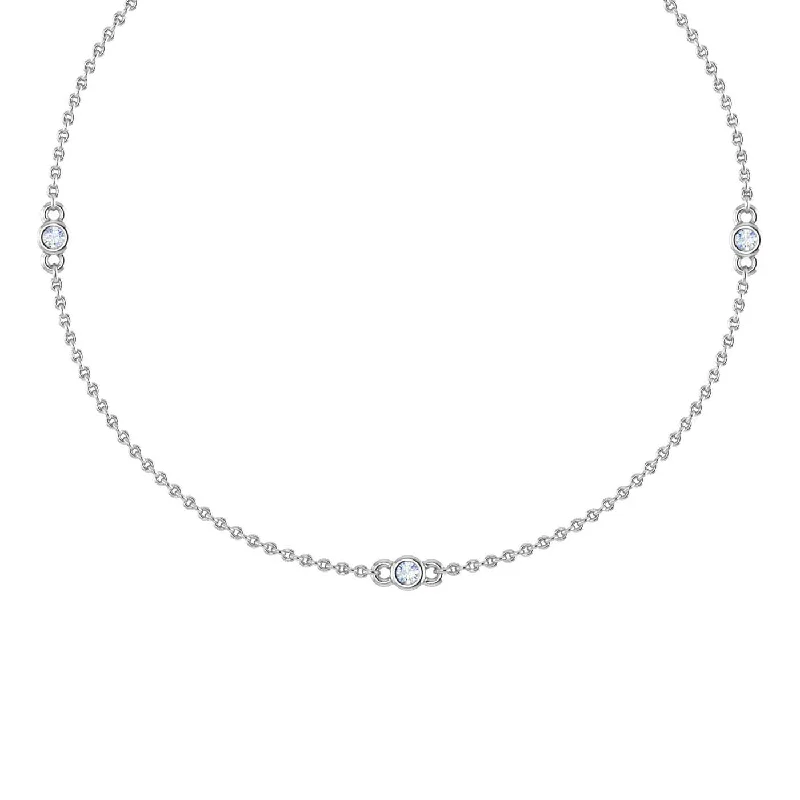 0.05 Carat Diamond By Yard 3 Station Necklace in Gold (Silver Chain Included) - IGI Certified