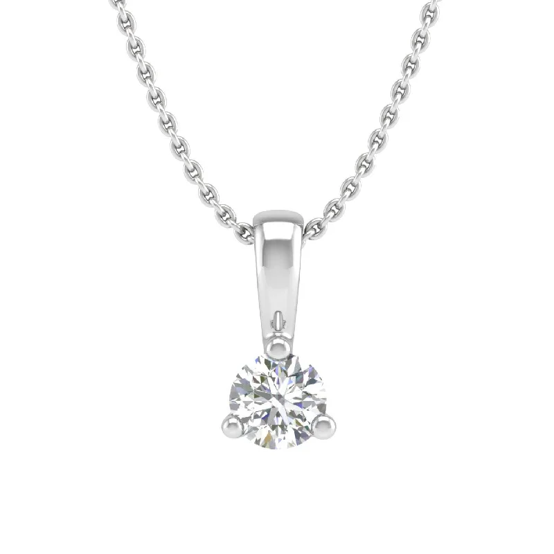 0.05 ctw 3-Prong Set Diamond Solitaire Pendant Necklace in Gold (Silver Chain Included) - IGI Certified