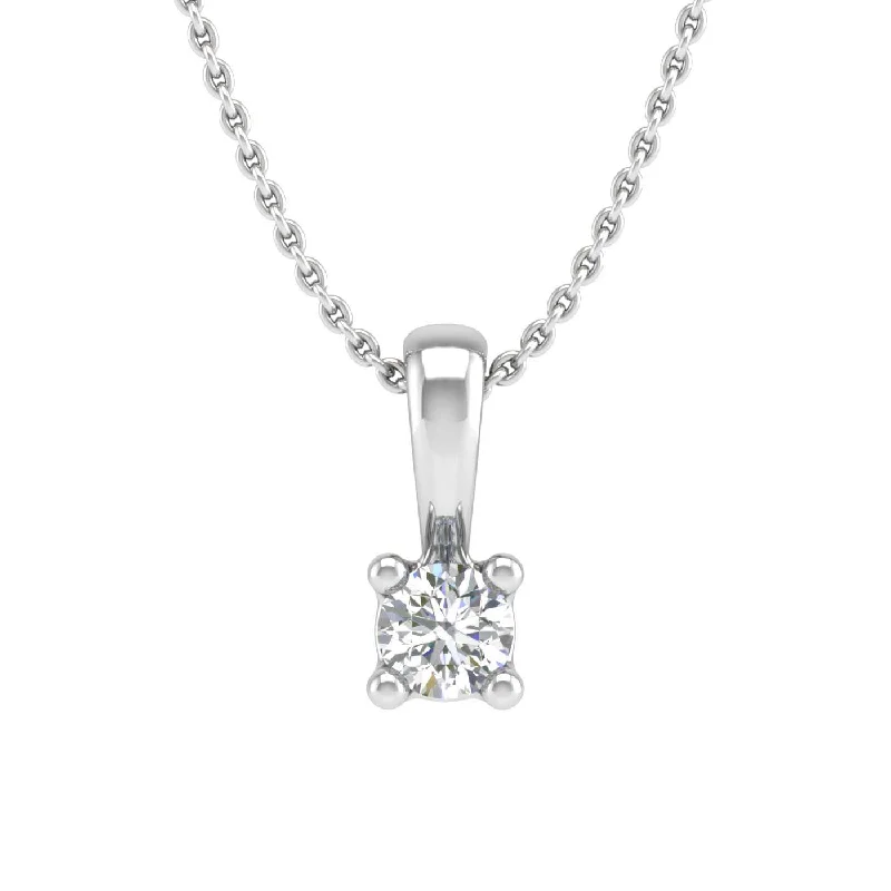 0.05 ctw 4-Prong Set Diamond Solitaire Pendant Necklace in Gold (Silver Chain Included) - IGI Certified