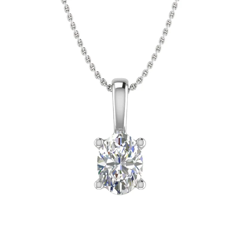 0.38 Carat Oval Cut Diamond Solitaire Pendant Necklace in Gold (Included Silver Chain)