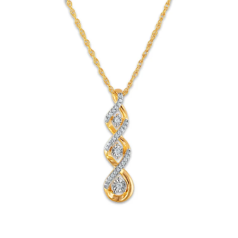 1/10 CTW Diamond Three Stone Twist 18-inch Pendant in 10KT Yellow Gold