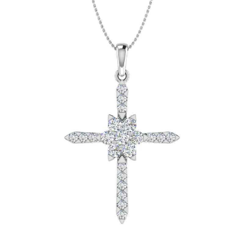 1/2 Carat Diamond Cross Pendant Necklace in Gold (Silver Chain Included)