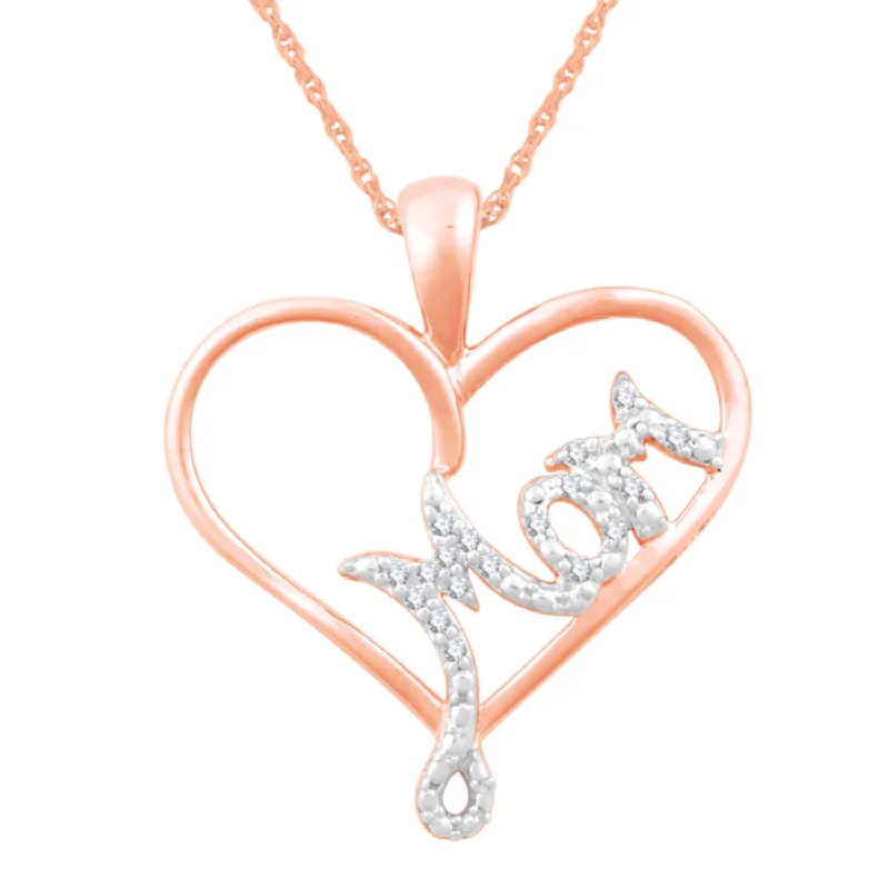 1/20 CTW Diamond Heart Mom 18-inch Pendant in 10KT Rose Gold