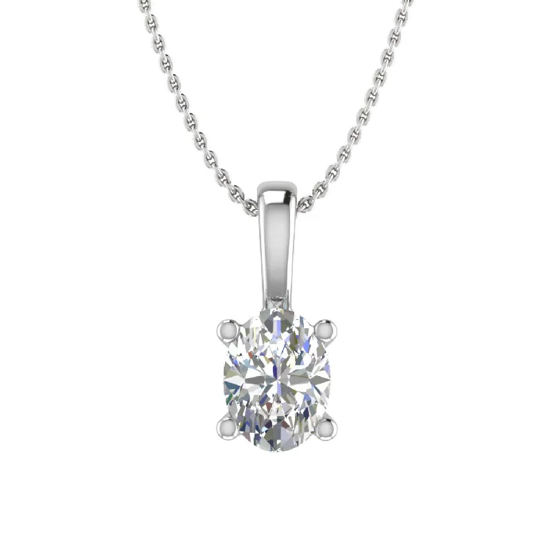 1/3 Carat Oval Cut Diamond Solitaire Pendant Necklace in Gold (Included Silver Chain)