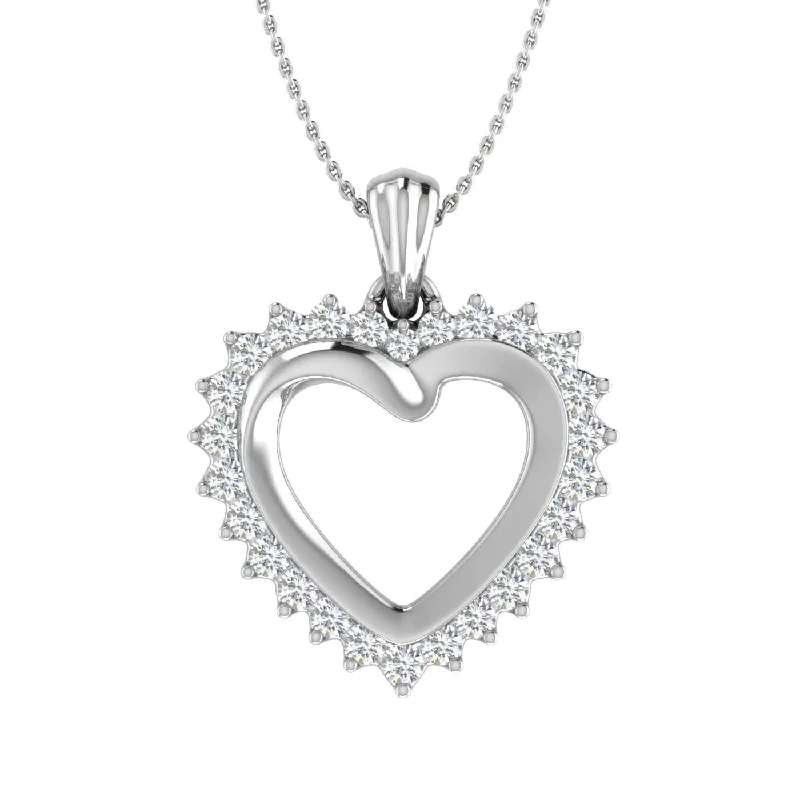 1/4 Carat Diamond Heart Pendant Necklace in Gold (Silver Chain Included) - IGI Certified