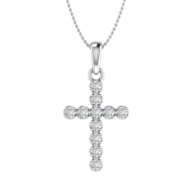 1/5 Carat Diamond Cross Pendant Necklace in Gold (Silver Chain Included) - IGI Certified