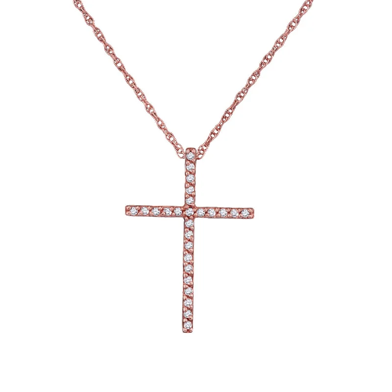 10KT Rose Gold 1/10 CTW Diamond 23X16MM 18-inch Cross Pendant