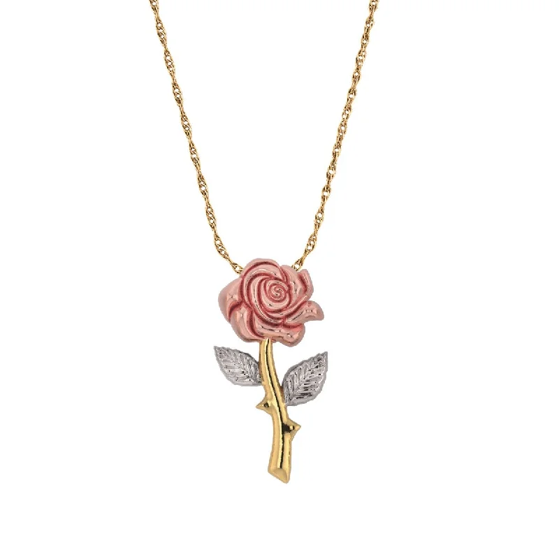 10KT Tri-Color Gold Rose Flower Pendant