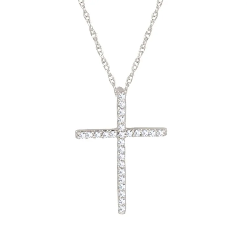 10KT White Gold 1/10 CTW Diamond 23X16MM 18-inch Cross Pendant