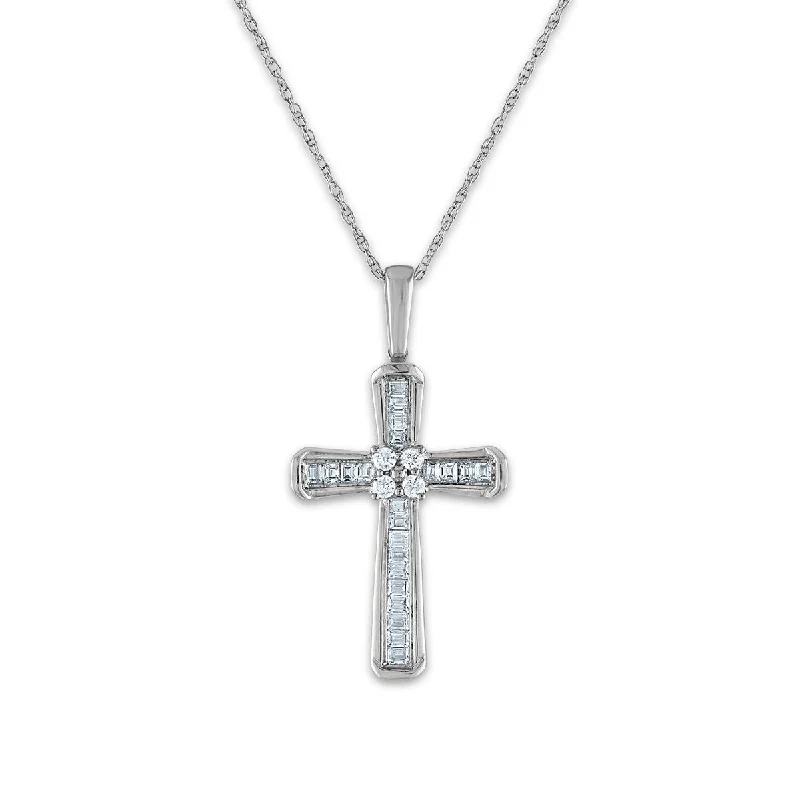 10KT White Gold 1/5 CTW Round Diamond 26X14MM 18-inch Cross Pendant