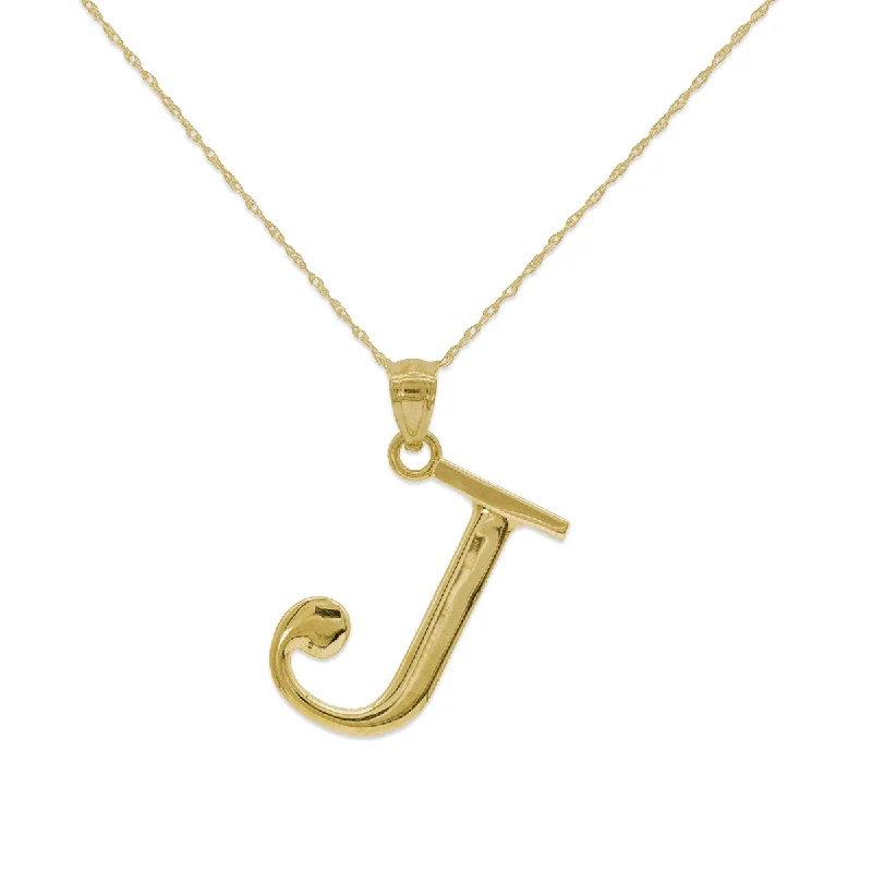 10KT Yellow Gold 18-inch 30MM Initial Pendant; Initial J