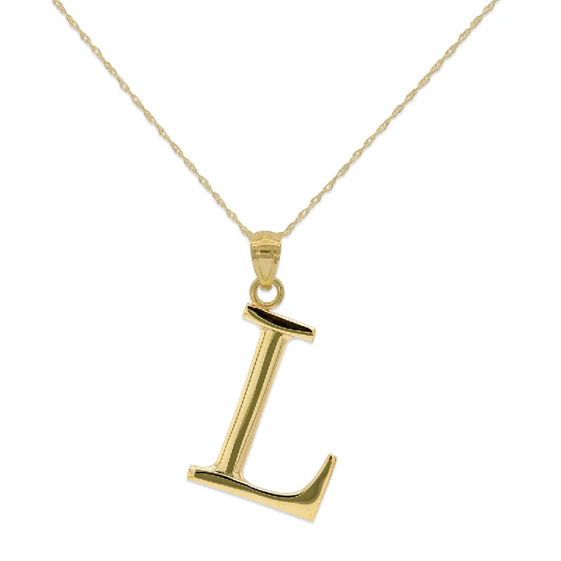 10KT Yellow Gold 18-inch 30MM Initial Pendant; Initial L