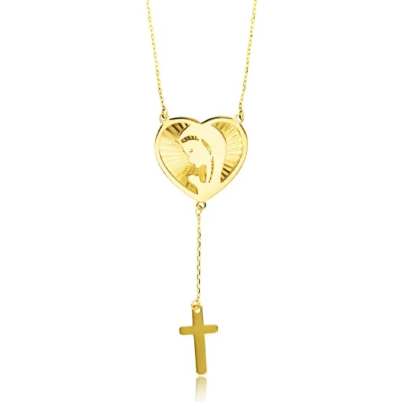 14KT Yellow Gold 16-inch Cross Heart Necklace