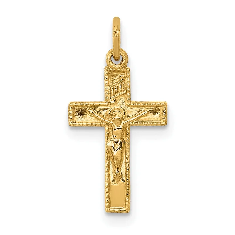 14KT Yellow Gold 19X10MM Crucifix Cross Pendant. Chain Not Included