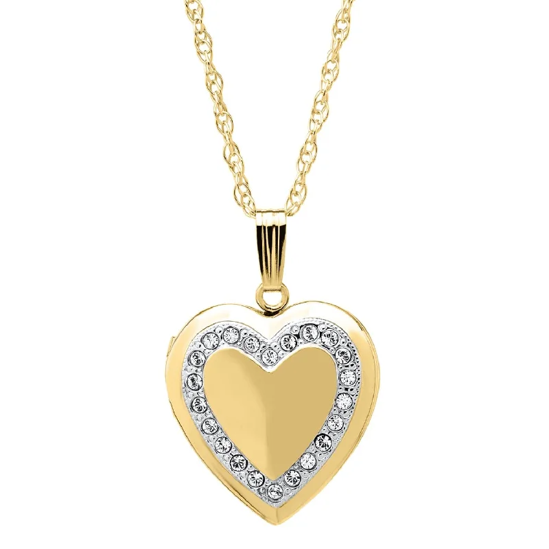 14KT Yellow Gold Filled and Crystal 19MM 18-inch Locket Heart Pendant