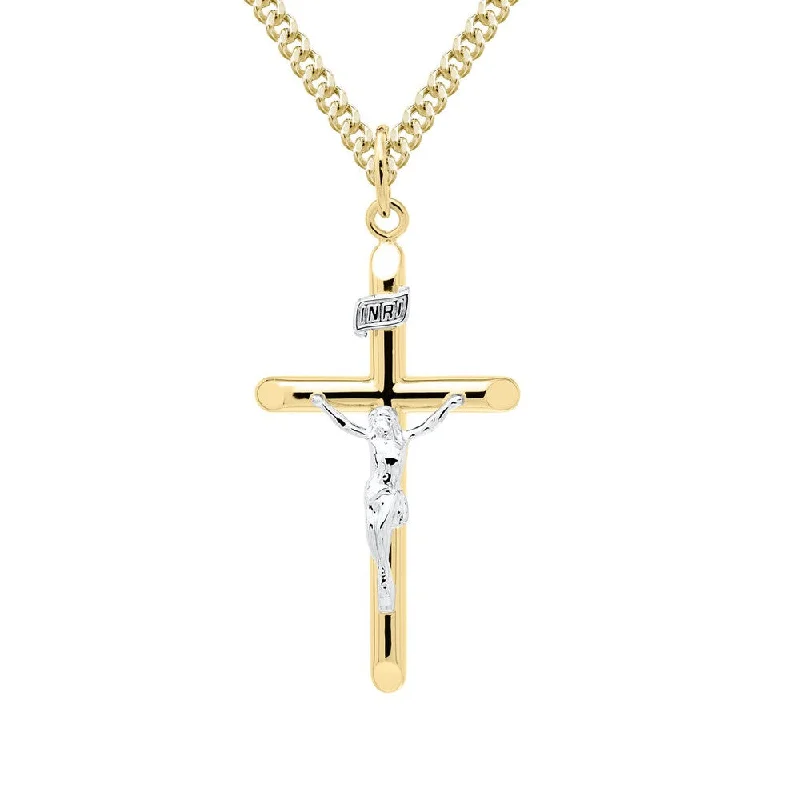 14KT Yellow Gold Filled Two-Tone 24-inch Crucifix Pendant