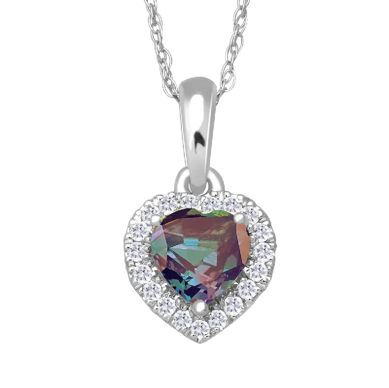 5MM Heart Shape Alexandrite and White Sapphire Birthstone Halo 18-inch Pendant in 10KT White Gold