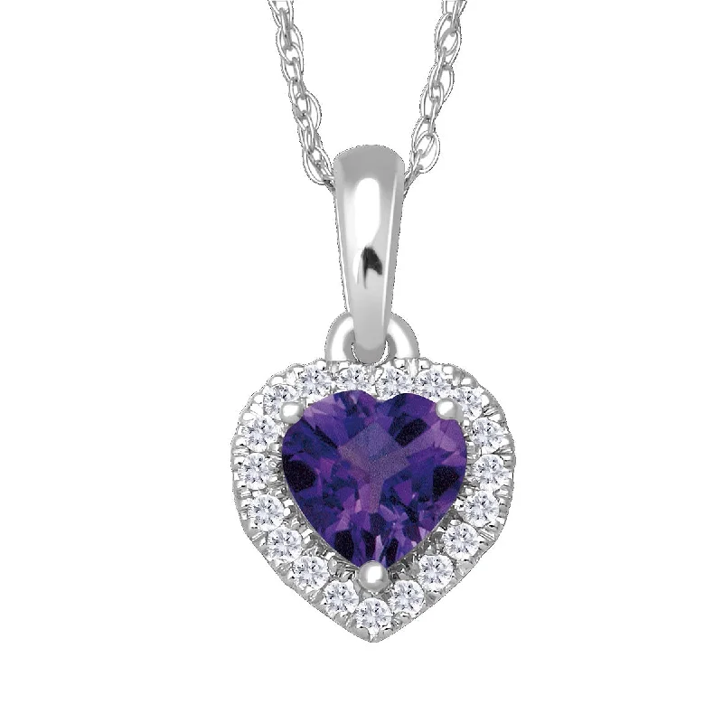 5MM Heart Shape Amethyst and White Sapphire Birthstone 18-inch Pendant in 10KT White Gold