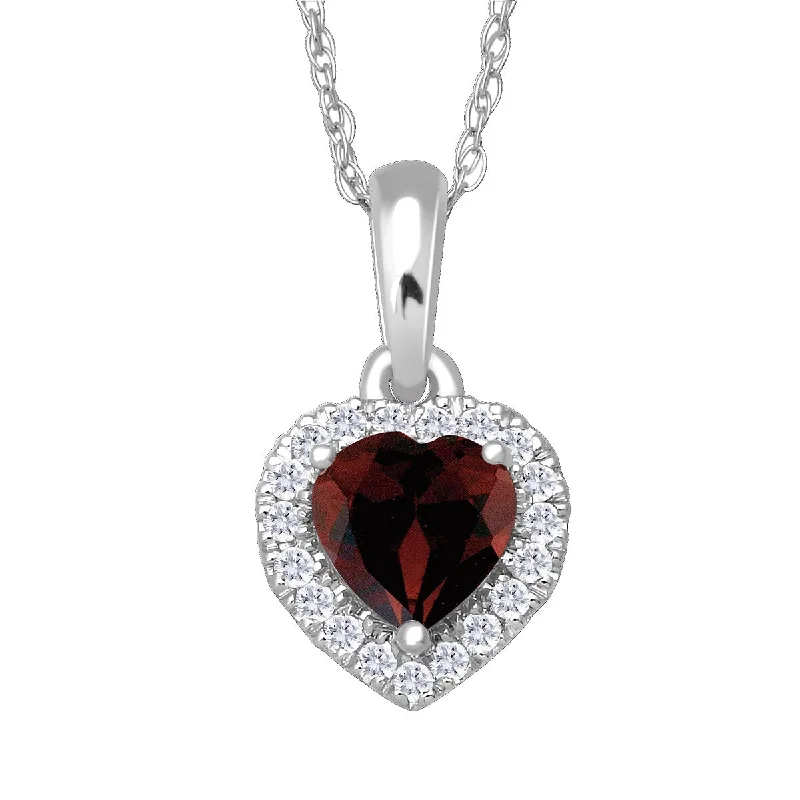 5MM Heart Shape Garnet and White Sapphire Birthstone 18-inch Pendant in 10KT White Gold