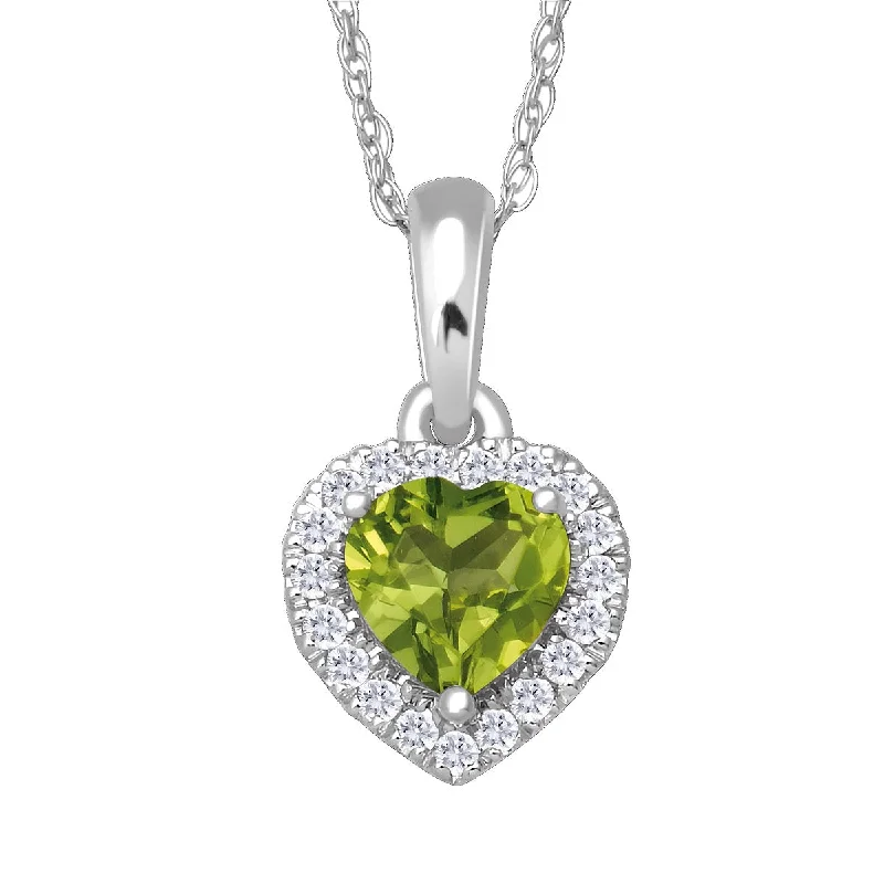 5MM Heart Shape Peridot and White Sapphire Birthstone 18-inch Pendant in 10KT White Gold