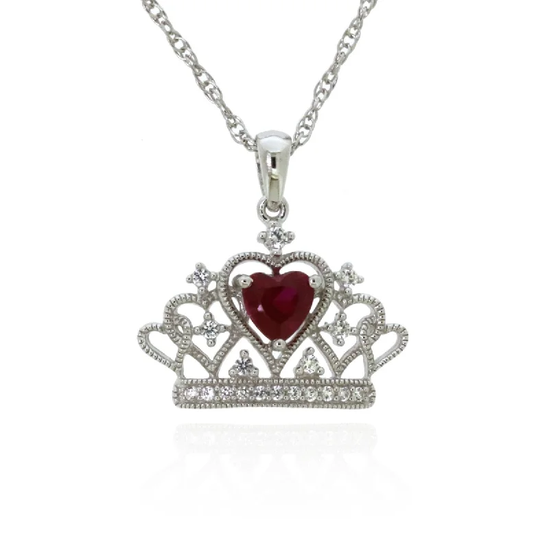 5MM Heart Shape Ruby and White Sapphire 18-inch Pendant in Sterling Silver