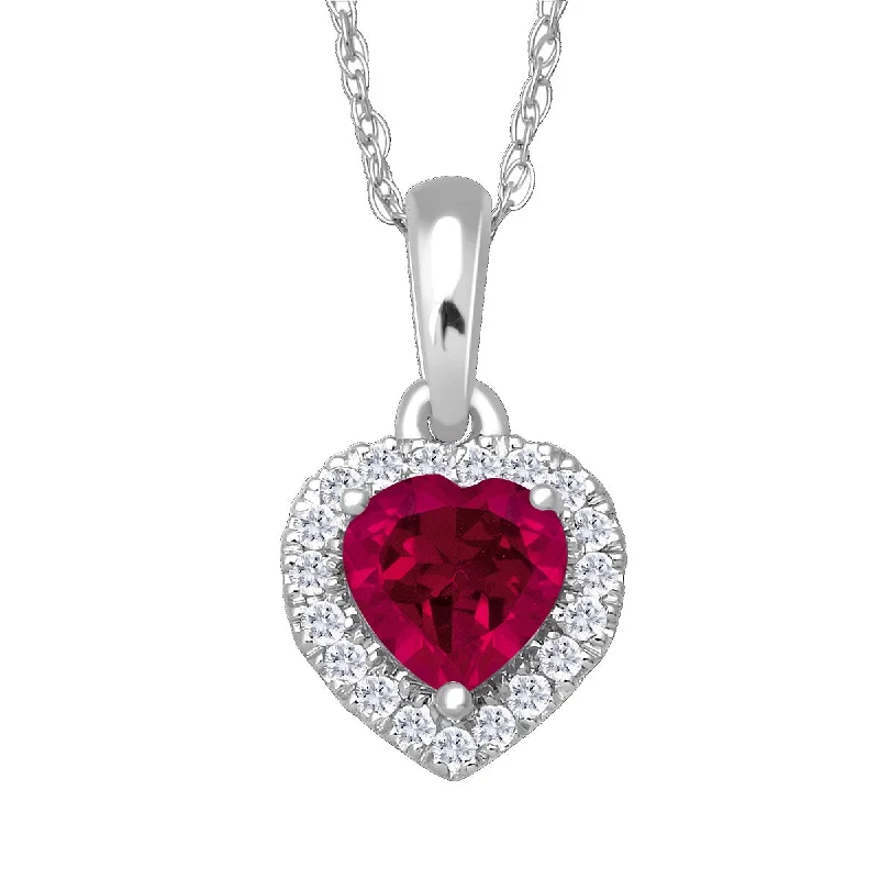 5MM Heart Shape Ruby and White Sapphire Birthstone 18-inch Pendant in 10KT White Gold