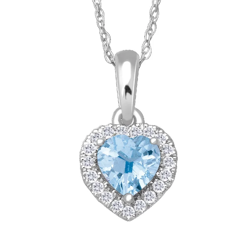 5MM Simulated Aquamarine and White Sapphire 18-inch Pendant in 10KT White Gold