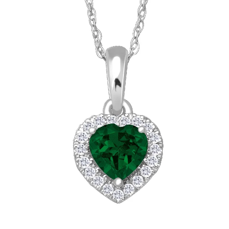 5MM Simulated Emerald and White Sapphire 18-inch Pendant in 10KT White Gold