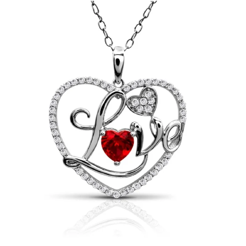 6MM Heart Shape Ruby and White Sapphire Heart 18-inch Pendant in Sterling Silver