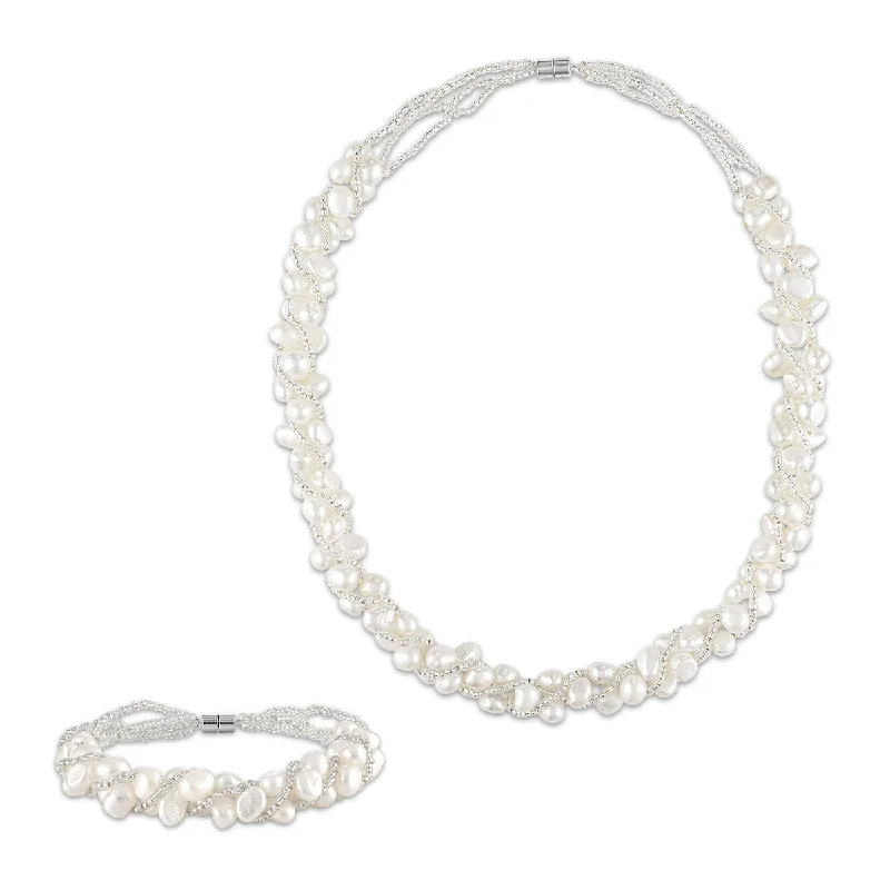 6MM Pearl 18-inch Necklace and 7.25-inch Bracelet Set in Sterling Silver