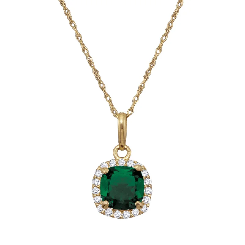 6MM Simulated Emerald and White Sapphire 18-inch Pendant in 10KT Yellow Gold