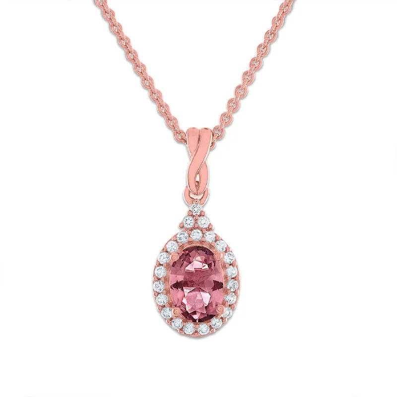 7X5MM Oval Alexandrite and Sapphire Birthstone Halo 18-inch Pendant in 10KT Rose Gold