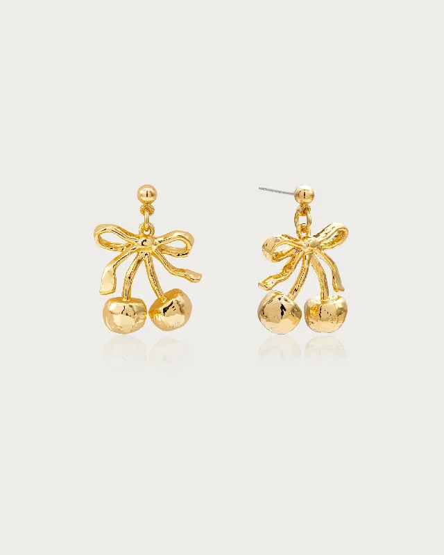 Cherry Ribbon Earrings in Gold