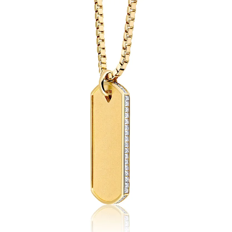 Crislu 18KT Yellow Gold Plated Sterling Silver Cubic Zirconia 20-inch Dog Tag Pendant