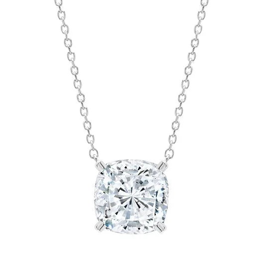 Crislu Platinum Plated Sterling Silver Cushion Cubic Zirconia 18-inch Pendant